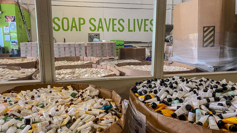 Hotel plastic amenity bottles collected by Clean the World